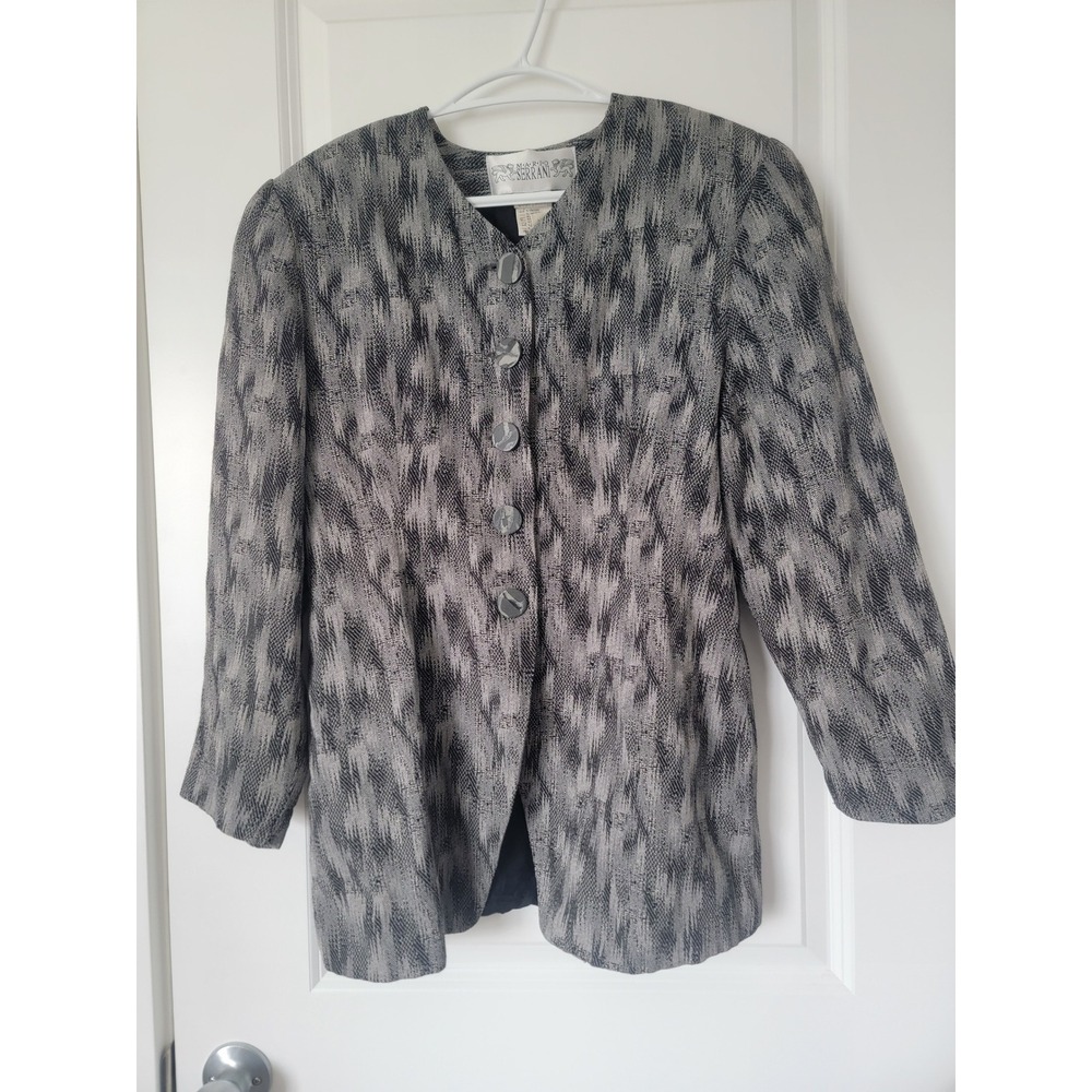 Mario Serrani Italy Vintage Blazer Jacket Gray Abstract Ikat Pattern Size 10